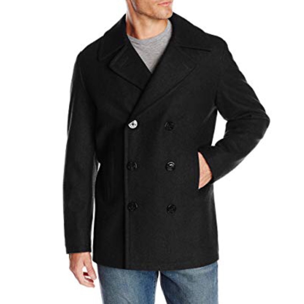 Vintage Wool Pea Coat Men’s Black Nautical Buttons